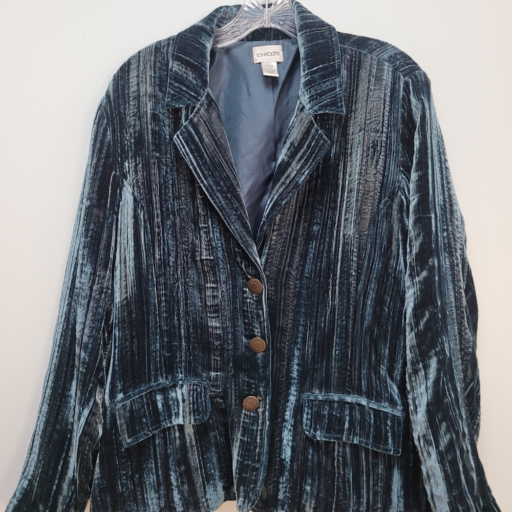 🌱 CHICOS | VELVET BLAZER, BLUE/GREEN, SZ 2